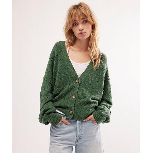 Free People Found My Friend Cardi Size M Green - Picture 1 of 10
